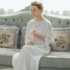 French Lace Cotton Nightgown – Long Sleeve Victorian Sleep Dress