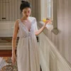 Vintage French Cotton Embroidered Nightgown, Victorian White Sleeveless V-Neck Sleep Dress