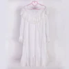 Victorian Lace Ruffle Nightgown – White Cotton V-Neck Long Sleeve Sleep Dress