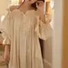 S4e87574c64be4860856f97109d65b706R.webp Vintage Off-Shoulder Cotton Nightgown – Apricot Long Sleeve Sleep Dress