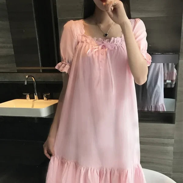 Vintage Cotton Ruffle Nightgown – White Short Sleeve Victorian Sleep Dress