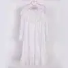 Victorian Lace Ruffle Nightgown – White Cotton V-Neck Long Sleeve Sleep Dress