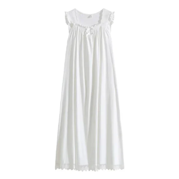 S6702413e472c44a880981d9d8befbe7e7.webp Victorian Cotton Lace Nightgown – White Sleeveless Square Neck Sleep Dress