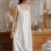 S8291f4d65ac34900877d2f6406989f59T.webp Victorian Cotton Lace Nightgown – White Sleeveless Square Neck Sleep Dress