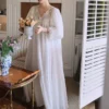 S95fdfd1080884c4c8fce66b1a1dd3604h.webp Vintage Victorian Cotton Lace Nightgown – White V-Neck Short Sleeve Sleep Dress