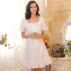 Vintage Cotton Ruffle Nightgown – White Short Sleeve Victorian Sleep Dress