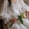 Vintage Victorian Embroidered Cotton Nightgown – White Long Sleeve Victorian Sleep Dress