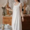 Sad42450b118140e9a3414065b10b4a19W.webp Victorian Cotton Lace Nightgown – White Sleeveless Square Neck Sleep Dress
