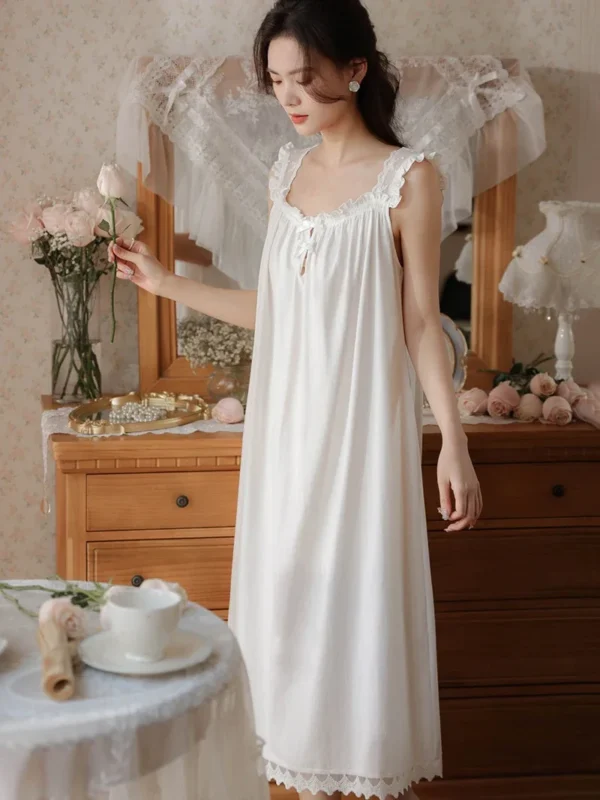 Sad42450b118140e9a3414065b10b4a19W.webp Victorian Cotton Lace Nightgown – White Sleeveless Square Neck Sleep Dress