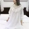 Victorian Lace Ruffle Nightgown – White Cotton V-Neck Long Sleeve Sleep Dress