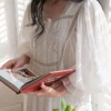 Vintage Victorian Embroidered Cotton Nightgown – White Long Sleeve Victorian Sleep Dress