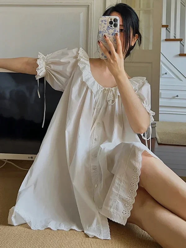 Sb84258dda46a4de6a510f4289e7ba739z.webp Vintage Cotton Lace Nightgown – White Short Sleeve Sleep Dress