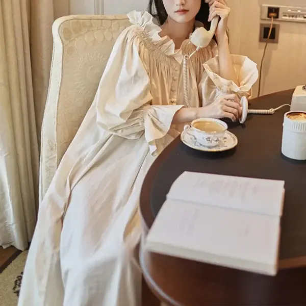 Sc023a3d0c797420daa6710beb44541baZ.webp Vintage Off-Shoulder Cotton Nightgown – Apricot Long Sleeve Sleep Dress