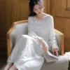 French Lace Cotton Nightgown – Long Sleeve Victorian Sleep Dress