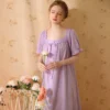 Sd43ee936a3d8490cbc2ffc629bda13dfy.webp French Vintage Cotton Ruffle Nightgown – Square Neck Short Sleeve Sleep Dress