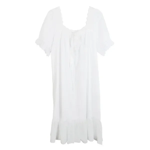 Vintage Cotton Ruffle Nightgown – White Short Sleeve Victorian Sleep Dress