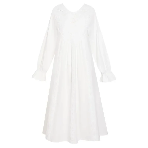 French Lace Cotton Nightgown – Long Sleeve Victorian Sleep Dress