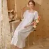 Sd97bc8c06fbe456aba8d02d821df2011W.webp French Vintage Cotton Ruffle Nightgown – Square Neck Short Sleeve Sleep Dress