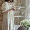 Vintage Victorian Cotton Pintuck Nightgown – Ivory Square Neck Short Sleeve Sleep Dress