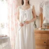 Se1aecd4a04484c65b42cda9964bfc4741.webp Victorian Cotton Lace Nightgown – White Sleeveless Square Neck Sleep Dress