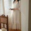 Vintage Victorian Lace Cotton Nightgown – Edwardian Long Sleeve Sleep Dress