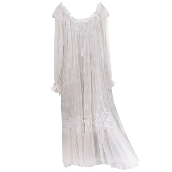 Vintage Victorian Lace Cotton Nightgown – Edwardian Long Sleeve Sleep Dress