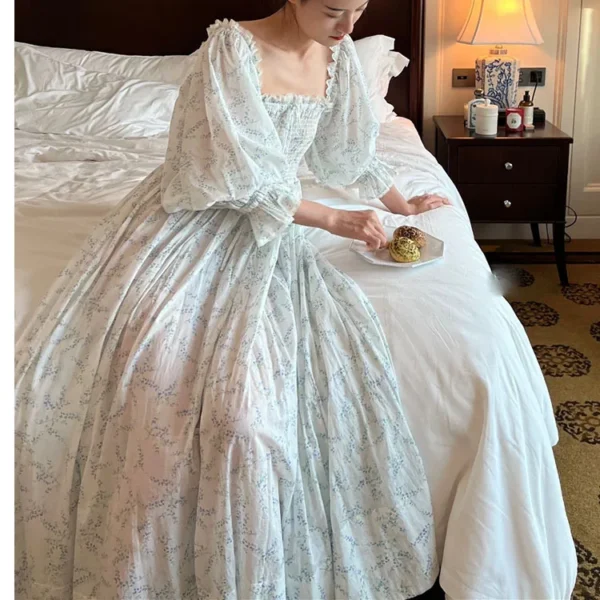 S0098d81f1aad4f12abd9fb2124e4a405N.webp Vintage Victorian Cotton Floral Nightgown – EdwardianRetro Long Sleeve Sleep Dress