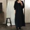 Vintage Victorian Cotton Linen Mori Dress – Long Sleeve Loose French Dress