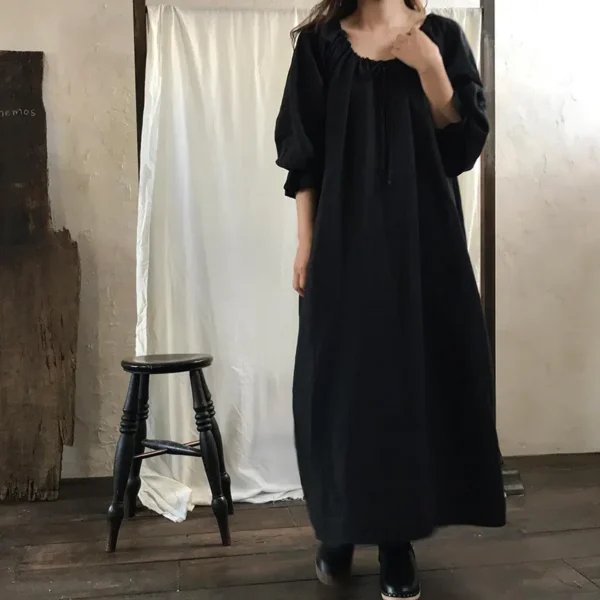 Vintage Victorian Cotton Linen Mori Dress – Long Sleeve Loose French Dress