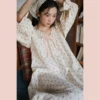 Cream floral cotton nightgown shown at full ankle length