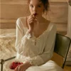 S12ba8fc779d54280bea9446ea5e64843M.webp Vintage Edwardian Cotton Lace Nightgown – White Long Sleeve Sleep Dress