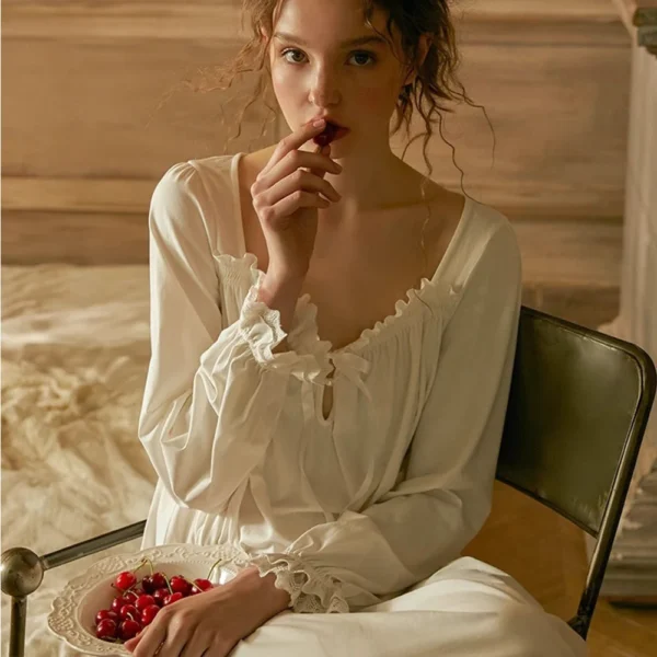 S12ba8fc779d54280bea9446ea5e64843M.webp Vintage Edwardian Cotton Lace Nightgown – White Long Sleeve Sleep Dress