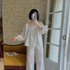 Vintage Cotton Lace Pajama Set – Square Neck Long Sleeve Sleepwear
