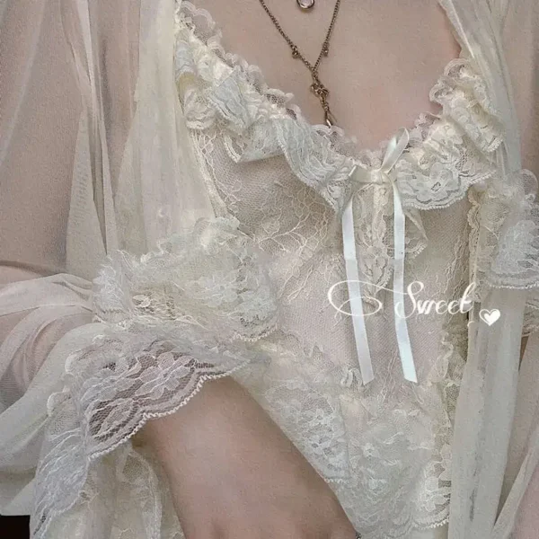 S315b5bc679e54affa6b35643e3a29d9dH.webp Vintage Lace Tulle Robe Set – Elegant Long Sleeve Nightdress & Sleepwear
