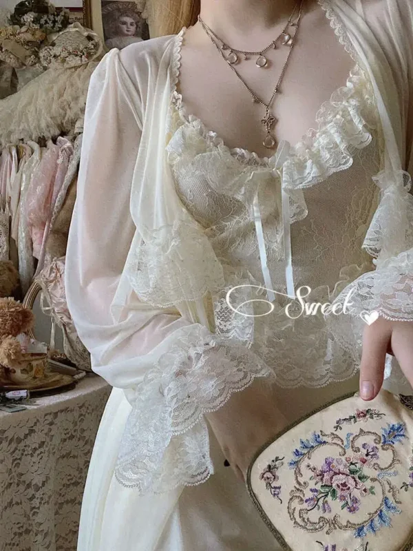 S357bd842f1a3430d9ed5bceb2a26257cS.webp Vintage Lace Tulle Robe Set – Elegant Long Sleeve Nightdress & Sleepwear