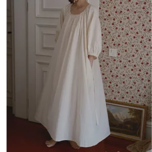 S372ff24f6de6453bb15c3abd6553e7abZ.webp Vintage Victorian Cotton Embroidered Nightgown – Long Sleeve Ankle-Length Edwardian Sleep Dress