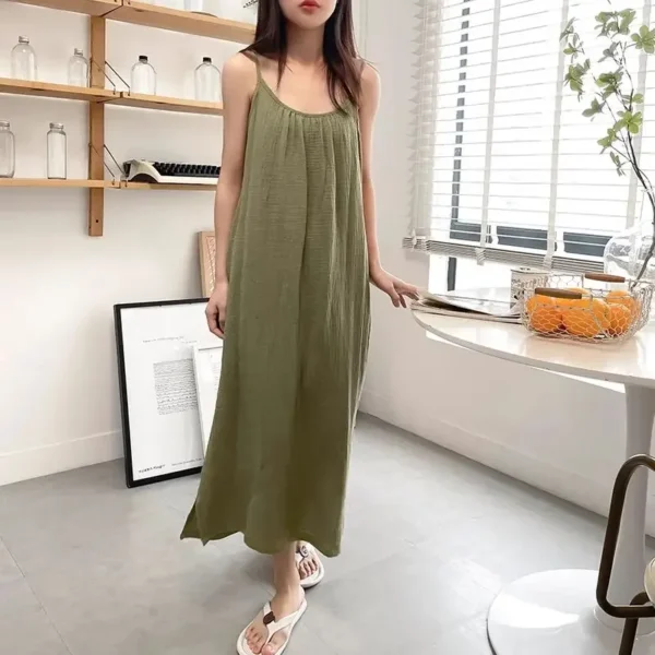 S423df587739d4880bf8c285893f380294.webp Vintage Cotton Muslin Summer Dress – Sleeveless Relaxed Mid-Calf Dress