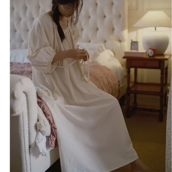 S457693c02e694a47b1ac5d1f1da7b80ak.webp Vintage Victorian Cotton Embroidered Nightgown – Long Sleeve Ankle-Length Edwardian Sleep Dress