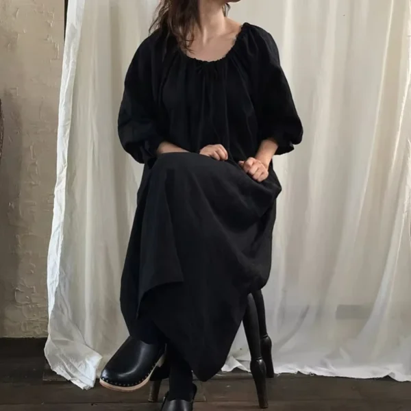 Vintage Victorian Cotton Linen Mori Dress – Long Sleeve Loose French Dress