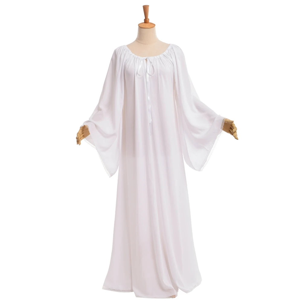Long white Victorian-inspired gown suitable as a cosplay base