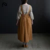 Vintage Cotton Linen Pinafore Dress – Square Neck Midi Dress with Pockets