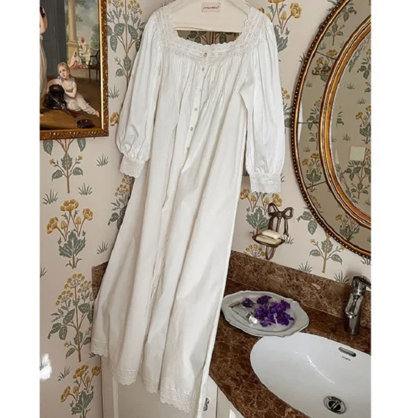 S52488927741947d7bd179e3a897c6381J.webp Vintage Victorian Cotton Embroidered Nightgown – Long Sleeve White Victorian Sleep Dress
