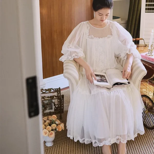 S58a5ef51a0dd441fbb54ac853142bd4cs.webp Vintage Victorian Cotton Gauze Nightgown – White Long Sleeve Lace Sleep Dress