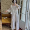 Vintage Cotton Lace Pajama Set – Square Neck Long Sleeve Sleepwear