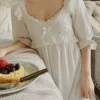 Vintage Victorian Cotton Lace Nightgown – White Long Sleeve Edwardian Sleepwear