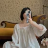 Vintage Cotton Lace Pajama Set – Square Neck Long Sleeve Sleepwear