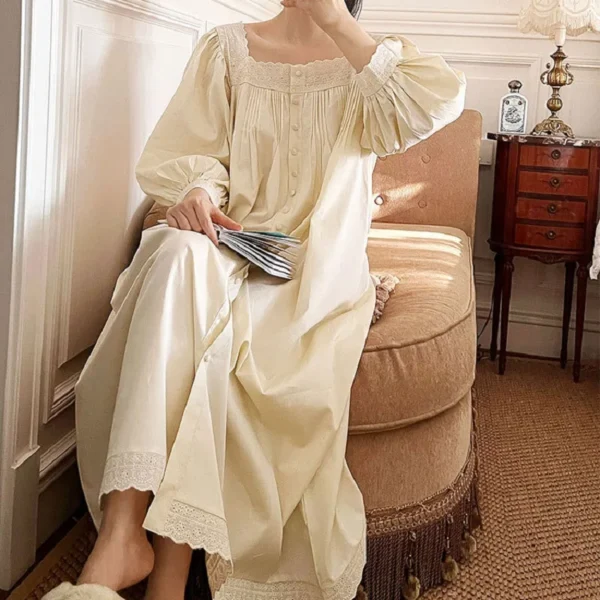 S6850fe1254fd4deba54fa18840c5ba75F.webp Vintage Victorian Cotton Embroidered Nightgown – Long Sleeve White Victorian Sleep Dress