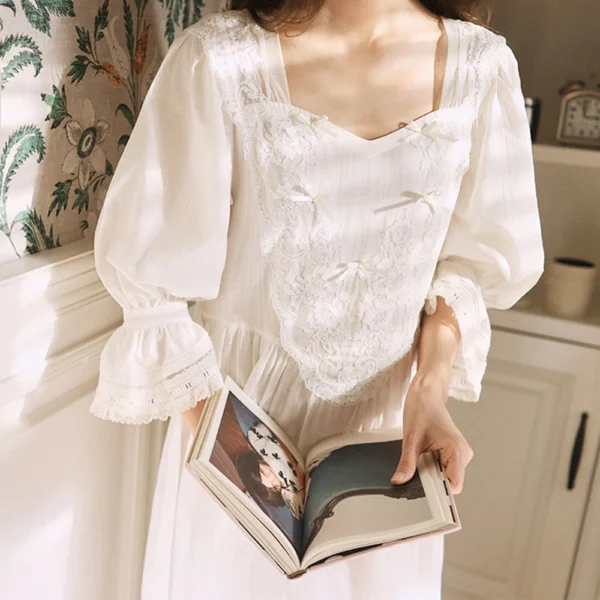 Handmade Vintage Victorian Cotton Nightgown – Long Sleeve Edwardian Nightgown