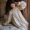 Vintage Cotton Lace Nightgown – Handmade Long Sleeve Victorian Sleepwear