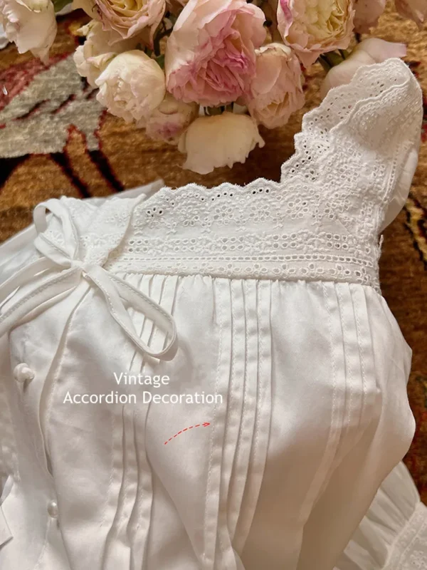 Vintage Cotton Lace Pajama Set – Square Neck Long Sleeve Sleepwear